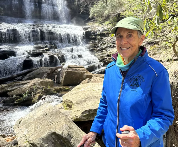 Marcia Bromberg stands in front of Pearson Falls. Photo courtesy of Judy Mattox