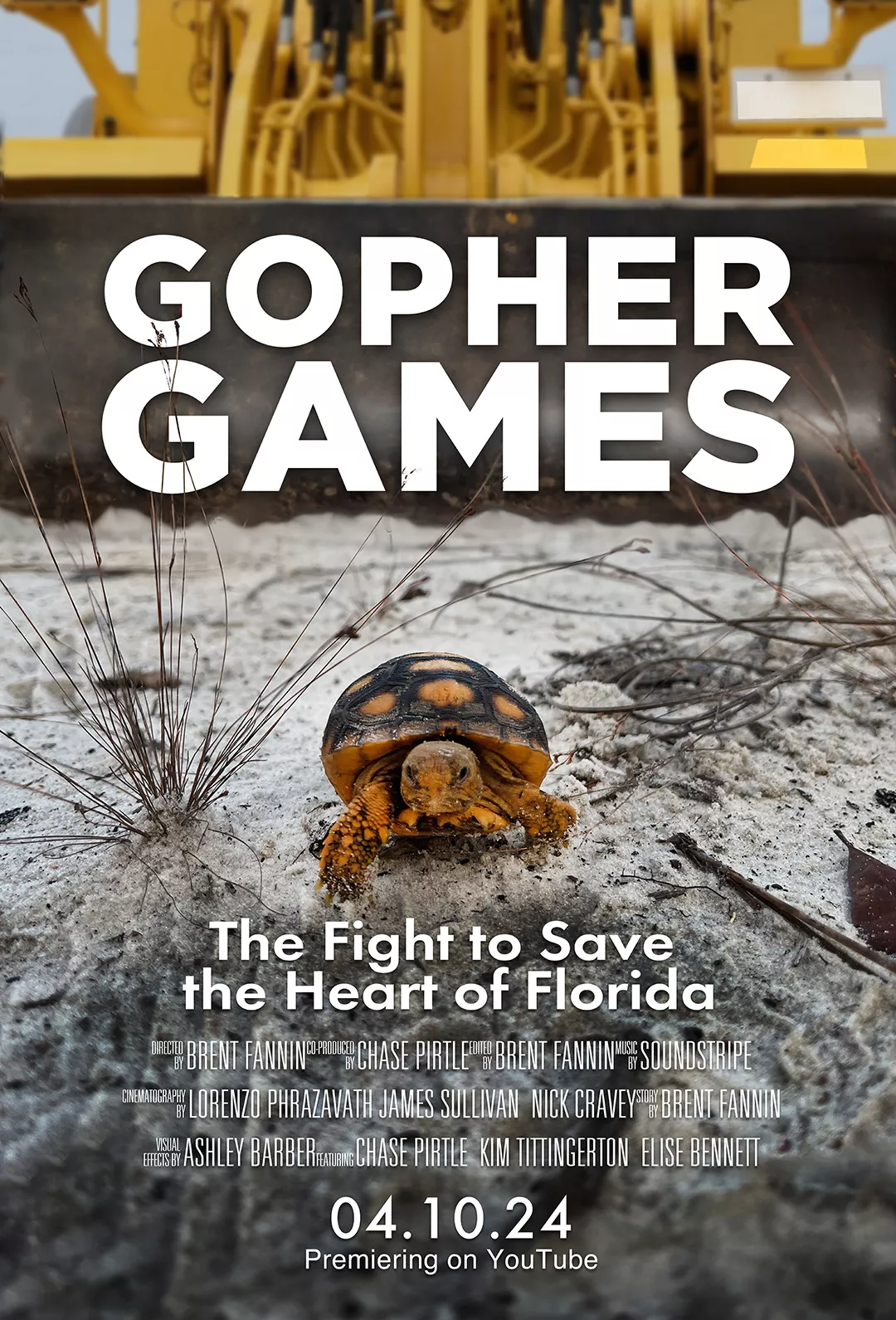 Gopher Games movie poster of Gopher Tortoise running from a bulldozer