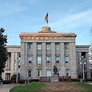 The south front of the State Capitol of North Carolina is shown in afternoon light