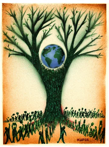 Illustration of the earth surrounded by a tree