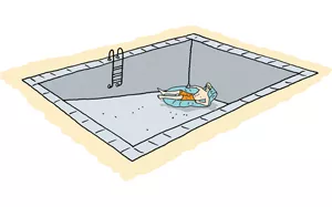 Illustration of a person floating in a sinking swimming pool