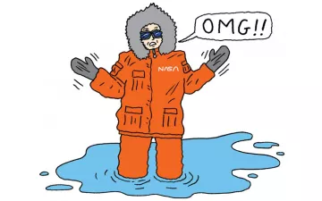 illustration of a person in arctic clothing standing in a puddle