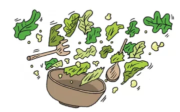 illustration of salad floating out of a bowl