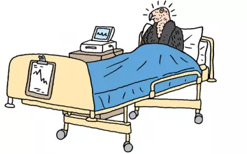 illustration of a condor in a hospital bed
