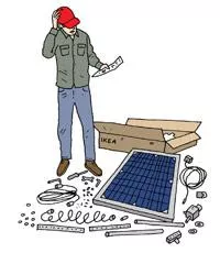 illustration of a person trying to assemble a solar panel