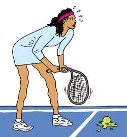 illustration of a tennis player with a melting racket and melting tennis ball