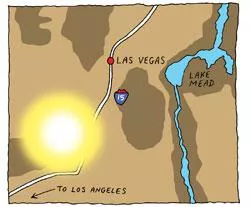 map of las vegas with a shining light nearby