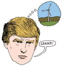 illustration of Donald Trump thinking about a windmill