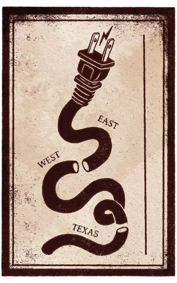 Illustration shows a cord and plug in the image of the snake on the Join or Die flag, with sections called East, West, and Texas.