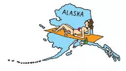 illustration of a person sunbathing on the state of Alaska