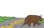 Illustration of a bear crossing a melting road