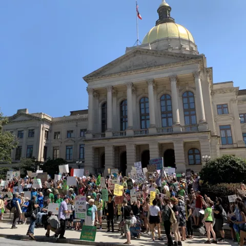 Activists gather outside the Georgia Capitol