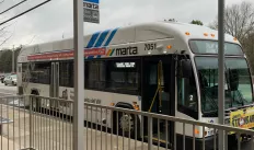 A MARTA bus pulls up to a stop in Atlanta