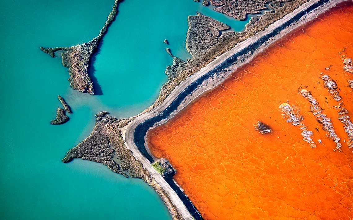 A surreal patch of San Francisco Bay and artificial salt pond.