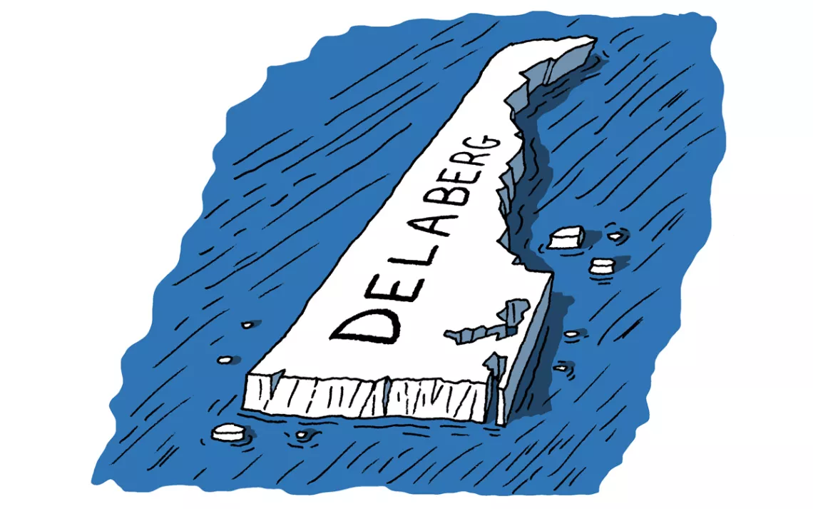 an iceberg in the shape of Delaware