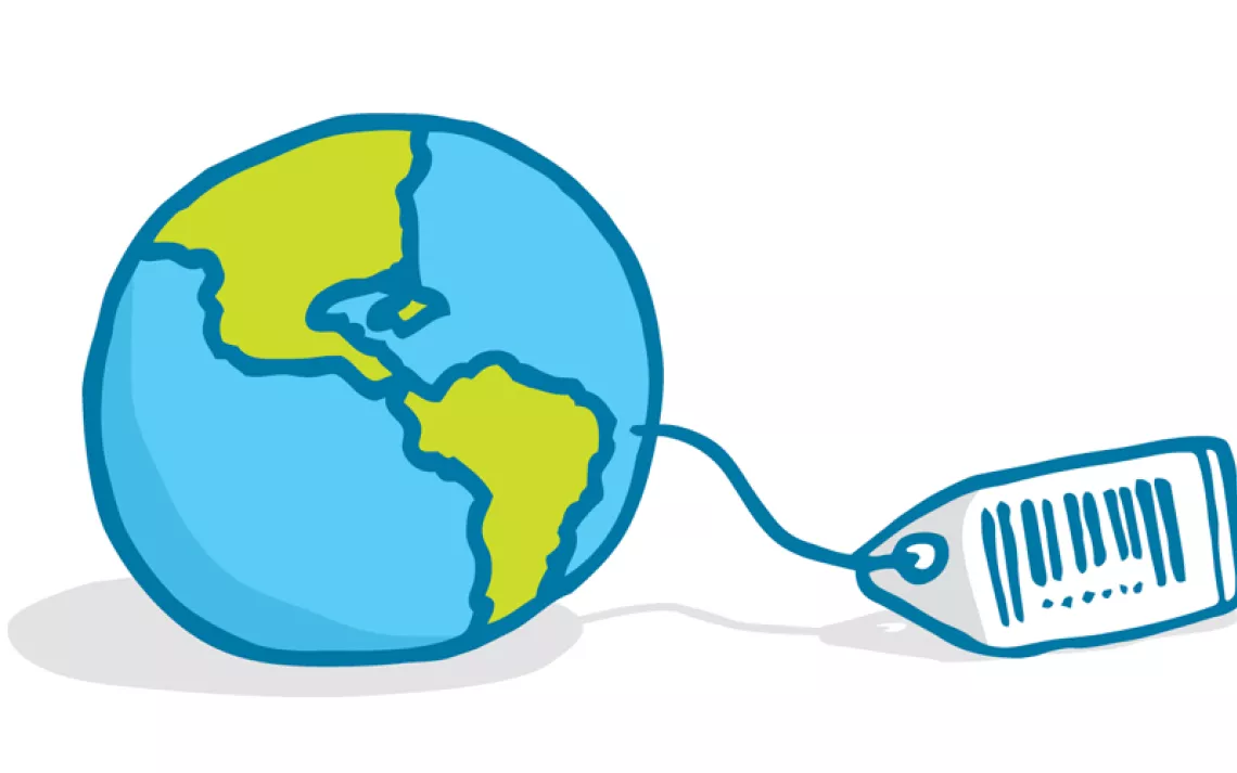Illustration of the Earth with a shopping tag attached