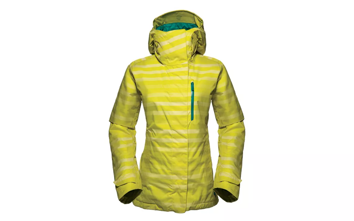 Like any good high-end jacket meant for skiing or snowboarding,  MOUNTAIN HARDWEAR's Women's Barnsie is loaded with advanced features. It offers full waterproof coverage and lightweight insulation to protect you from the elements, side zips for ventilatio