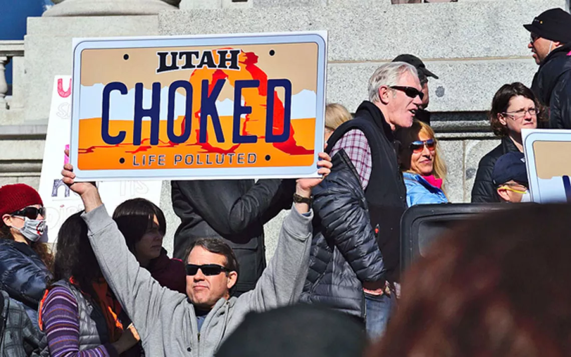 Protesters poked fun at Utah's fresh-and-clean marketing image at a rally in Salt Lake City this winter.