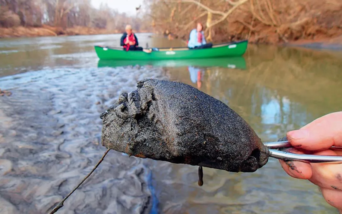 Coal ash from the bottom of the Dan River near the site of Duke Energy's spill in Eden, North Carolina. 