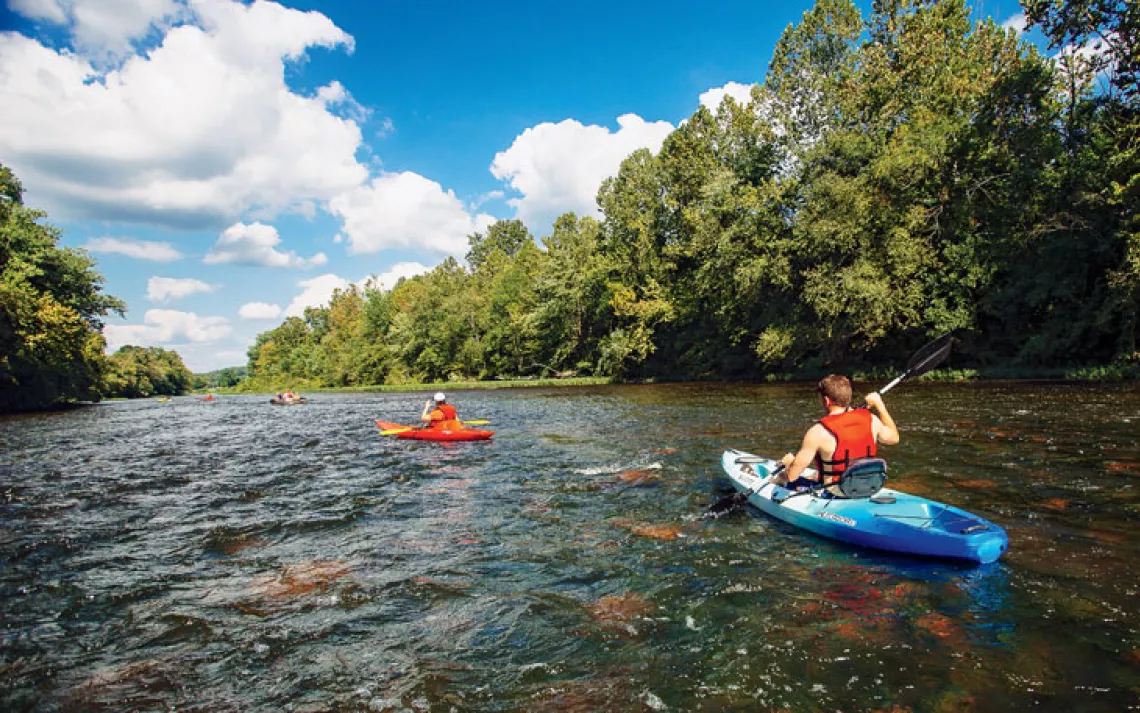Kayakers on the James River, Virginia, near the Applewood Inn in Lexington