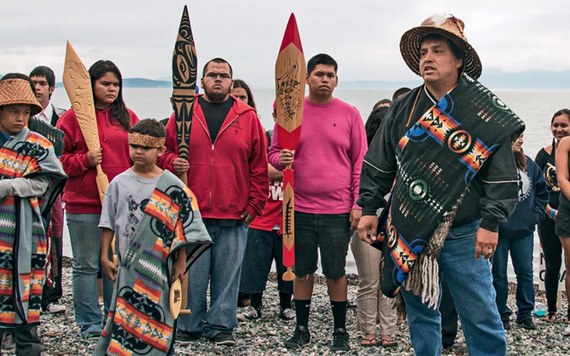 Members of the Lummi Nation protest the proposed coal export terminal at Cherry Point, Washington, in 2012. 
