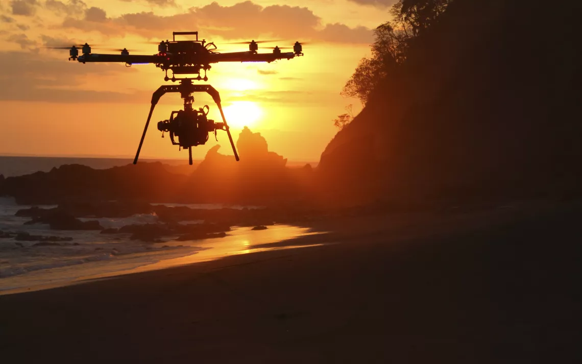 Drone Flies into Sunset