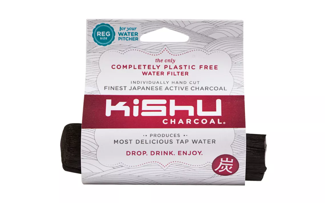 KISHU CHARCOAL's water filters, made from carbonized oak branches, trap tap water's toxins naturally--and all you have to do is drop one into a pitcher.