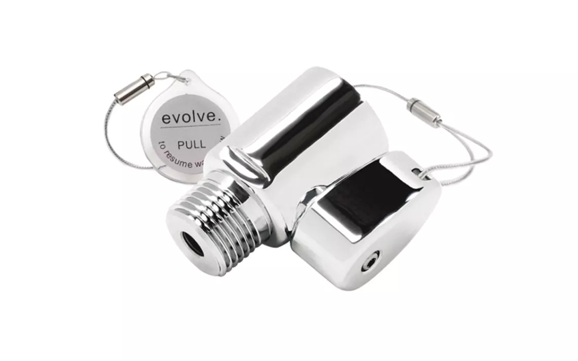 Evolve Technologies' Single Function Showerhead + ShowerStart TSV reduces the amount of water lost before a hot shower.