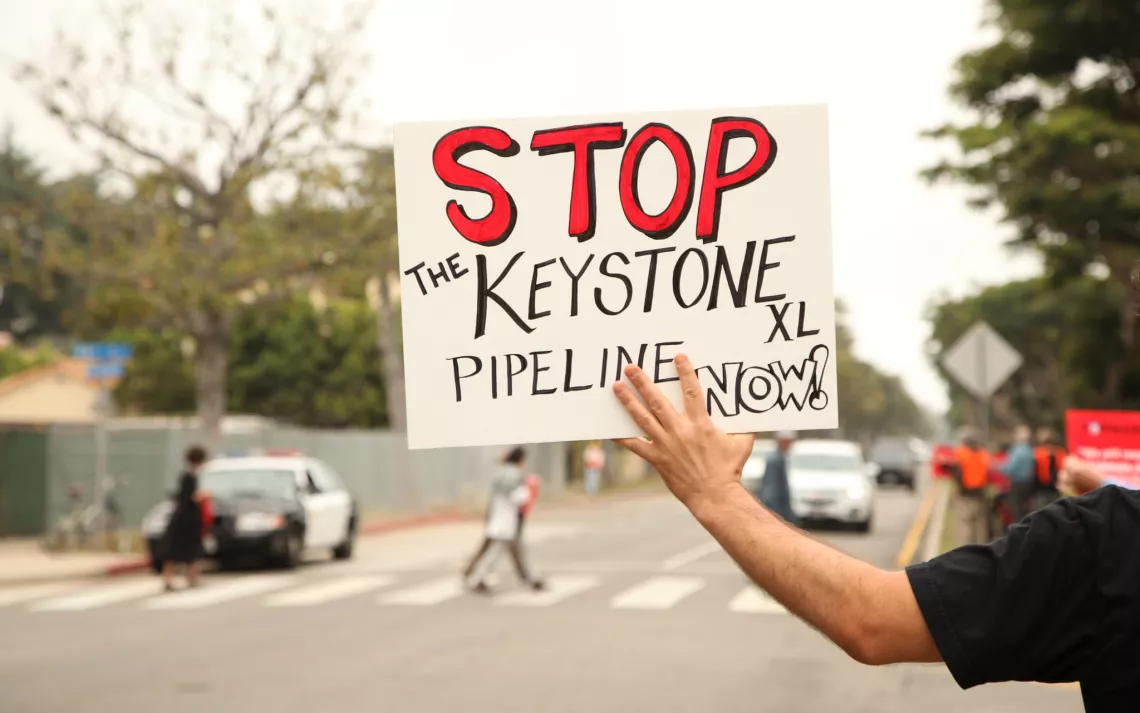 A Keystone XL protester in Santa Monica, 2013.