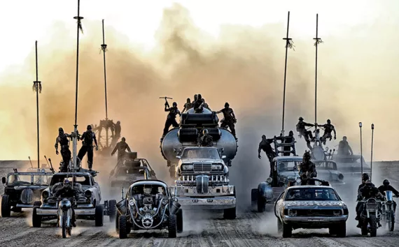 In the environmentally degraded future portrayed in the film Mad Max: Fury Road, oil is precious, cars are worshipped as religious artifacts, and "half-life war boys" drive around the desert in synchronized style.