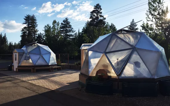 Sierra House Elementary, in South Lake Tahoe, California, sports two growing domes.