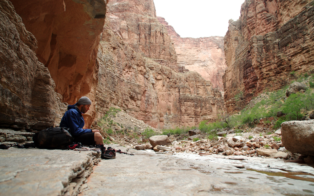 Travis Moles stops to appreciate the height of Kanab Canyon.