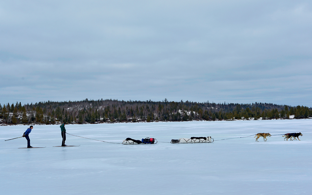 Dave and Amy Freeman glide effortlessly on the glazed surface of Moose Lake.