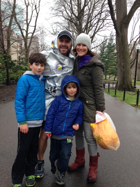 Peter Martin, of the Sierra Club, with his family after running the 2015 Boston Marathon.