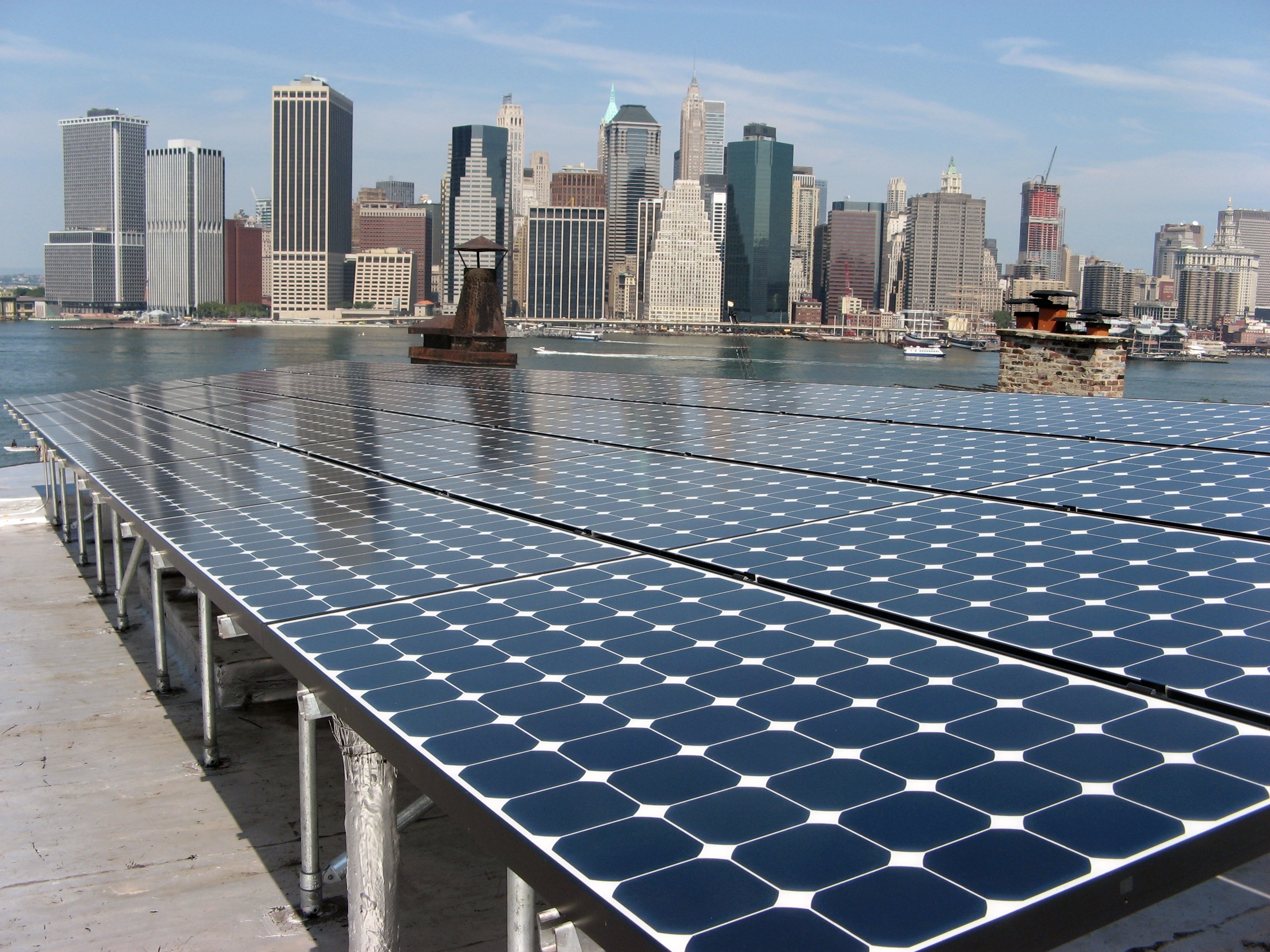 Solar panel roof with city background