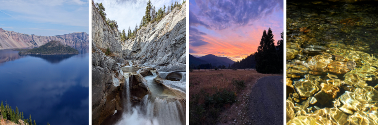 Four photographs of various outdoor scenes in Oregon