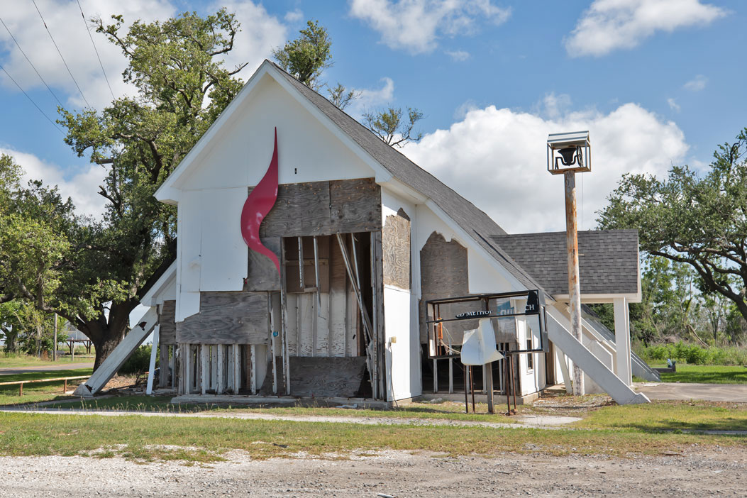 Photograph of former church in Cameron, Louisiana. 