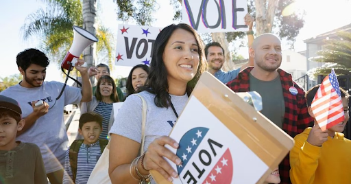 Voters in street