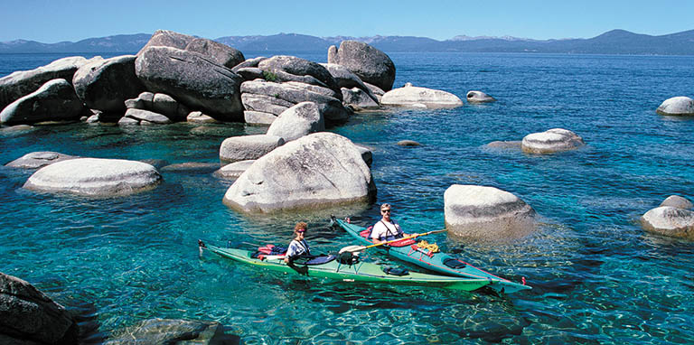 Kayaking among the boulders at Tahoe. Credit: Wyndham Resorts Tahoe