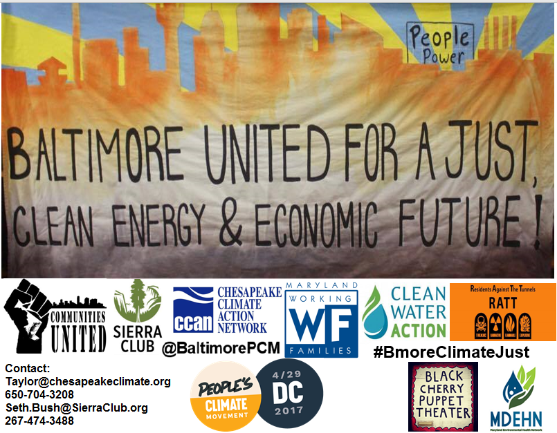 Baltimore Peoples Climate Movement Banner with Member Logos