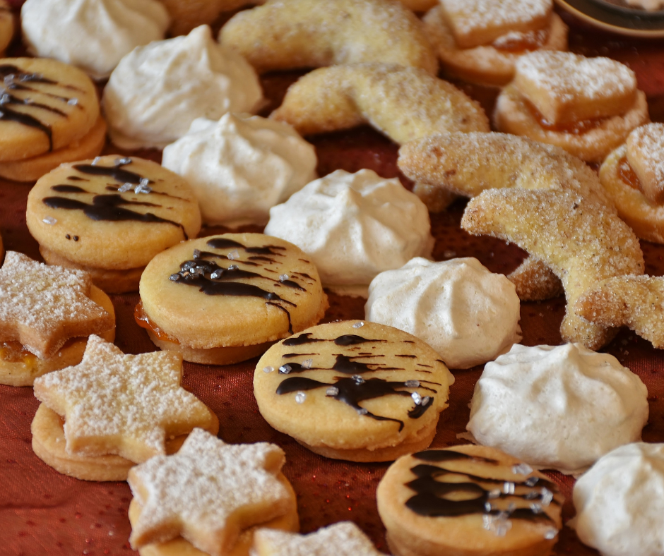 picture of different types of holiday cookies on display