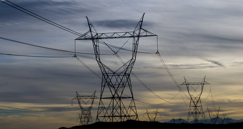 Picture of transmission lines at sunset