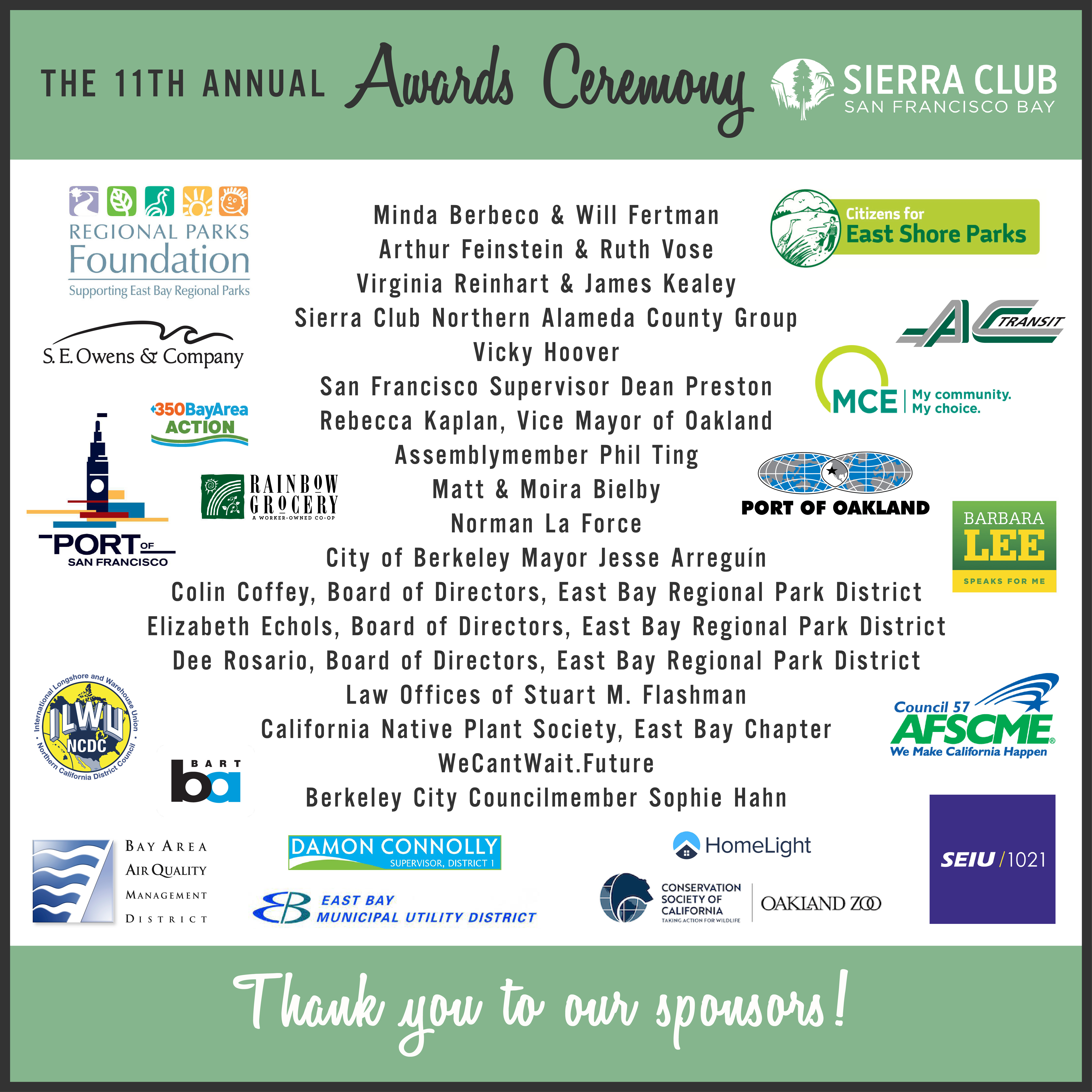 Graphic listing all our sponsors for the 2021 Awards Ceremony