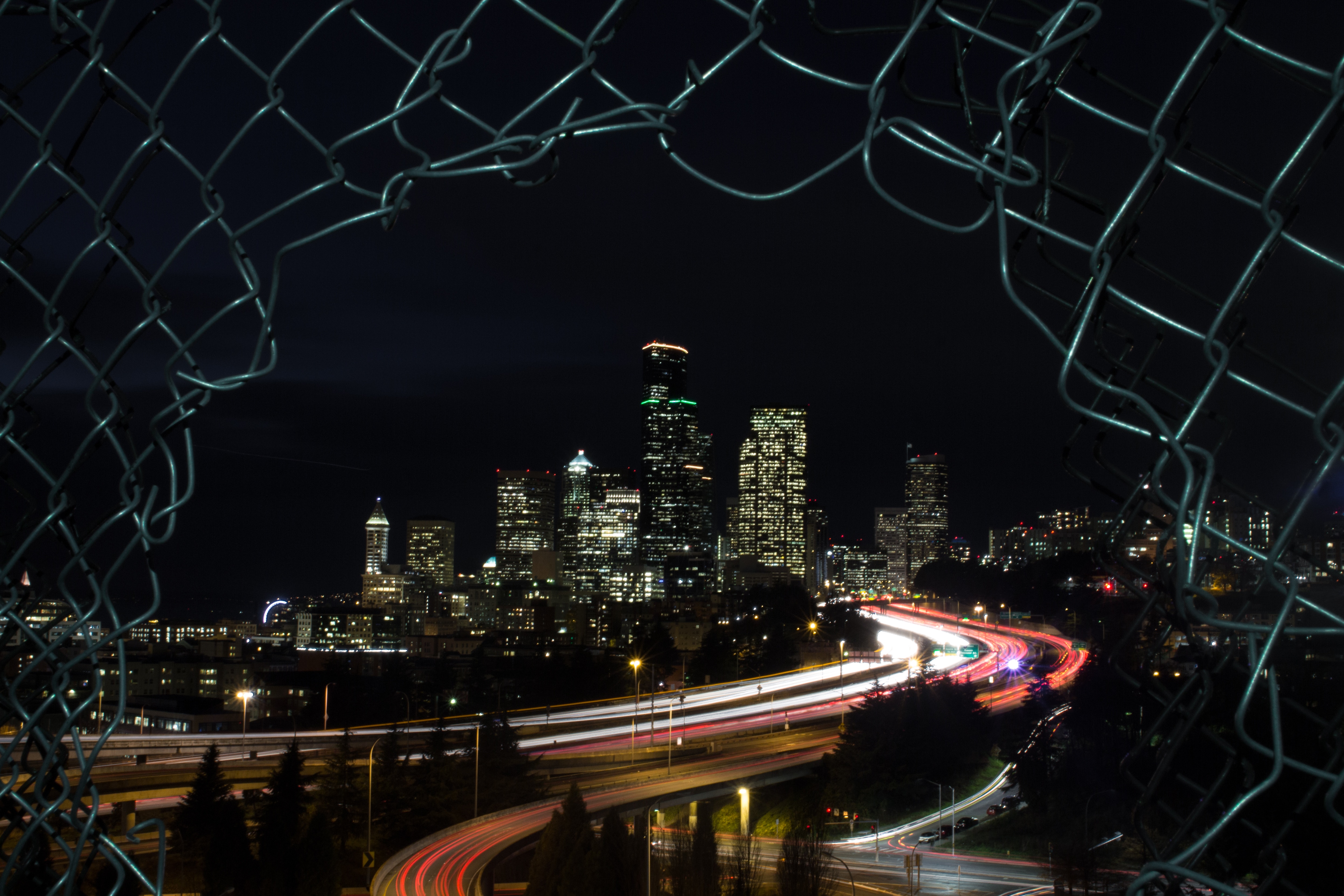 Night picture of Seattle Traffic time lapse