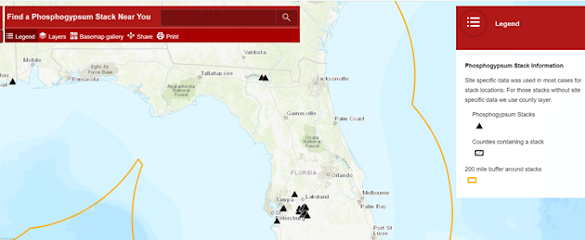 Map of Phosphogympsum Stacks in Florida