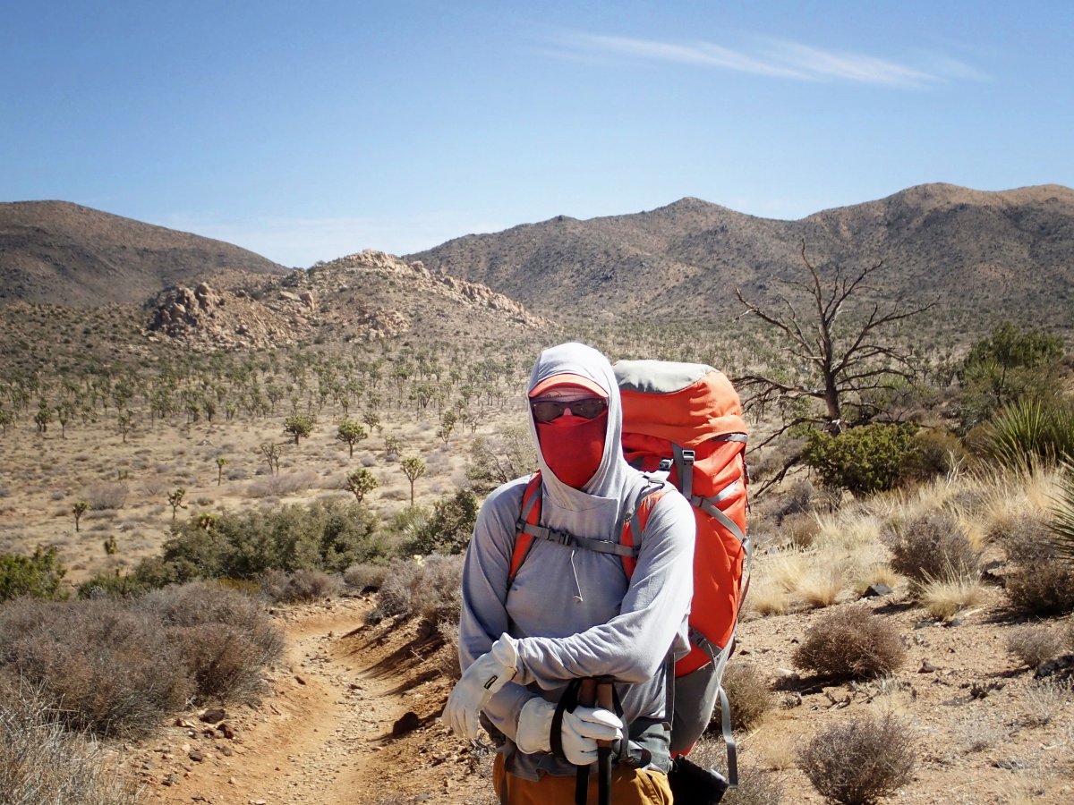 Regge sporting proper attire for desert backpacking and robbing banks! (or avoiding others)