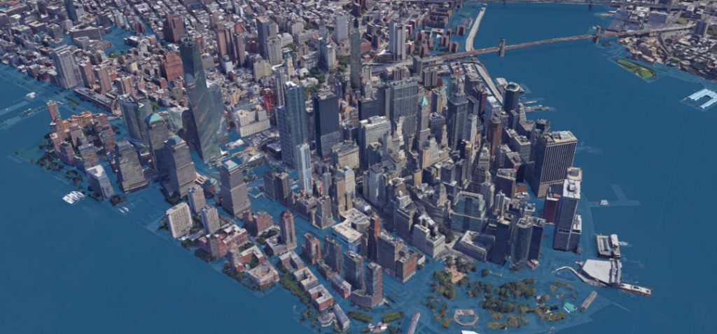 NYC in 2100 under extreme sea level rise scenario.