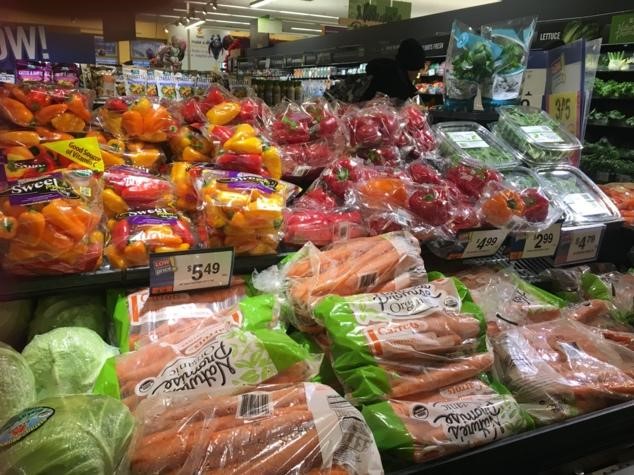 Plastic on produce in grocery store