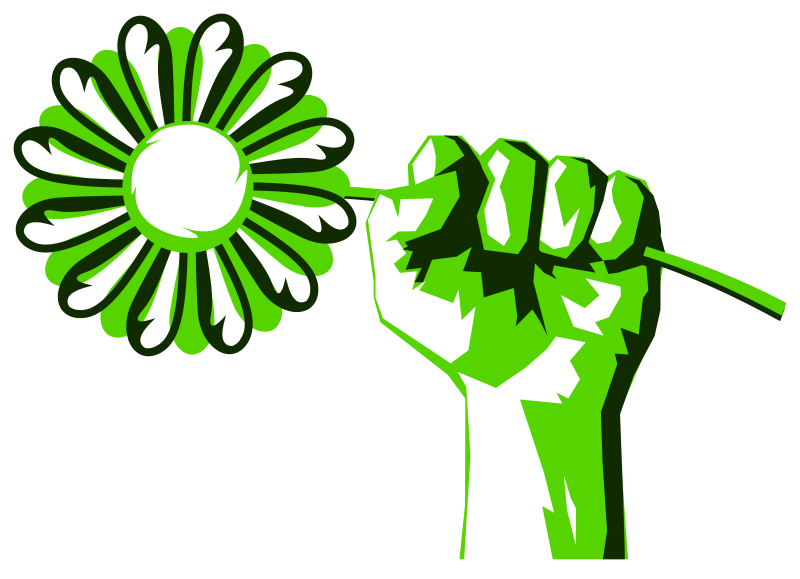 Clip art drawing of a fist holding up a flower