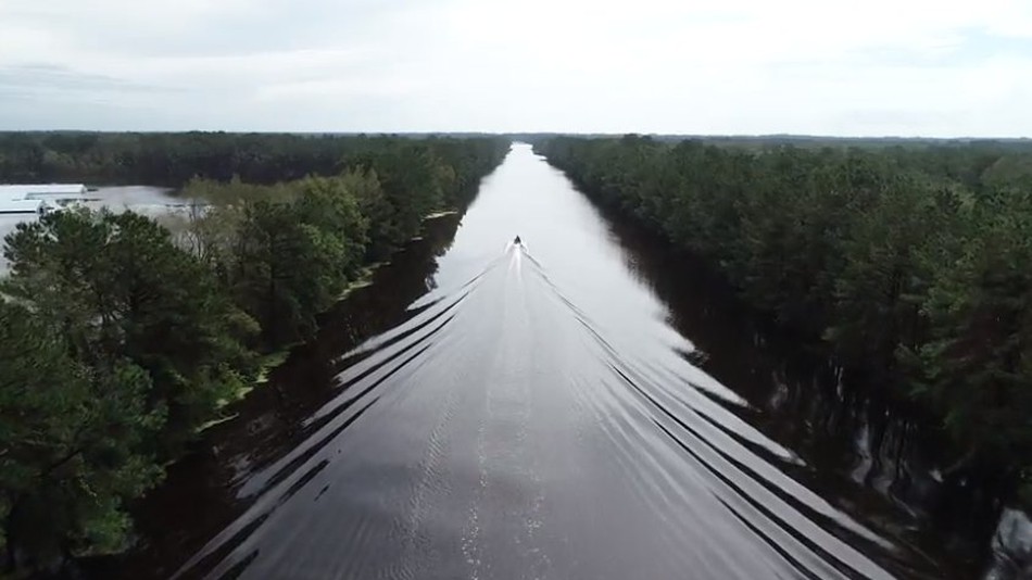 NCHP photo of I-40 covered in Florence floodwaters
